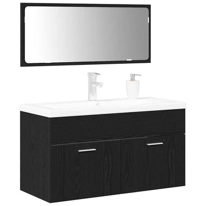 Set di mobili per il bagno 3 pcs Rovere Nero Legno multistrato | homemem39