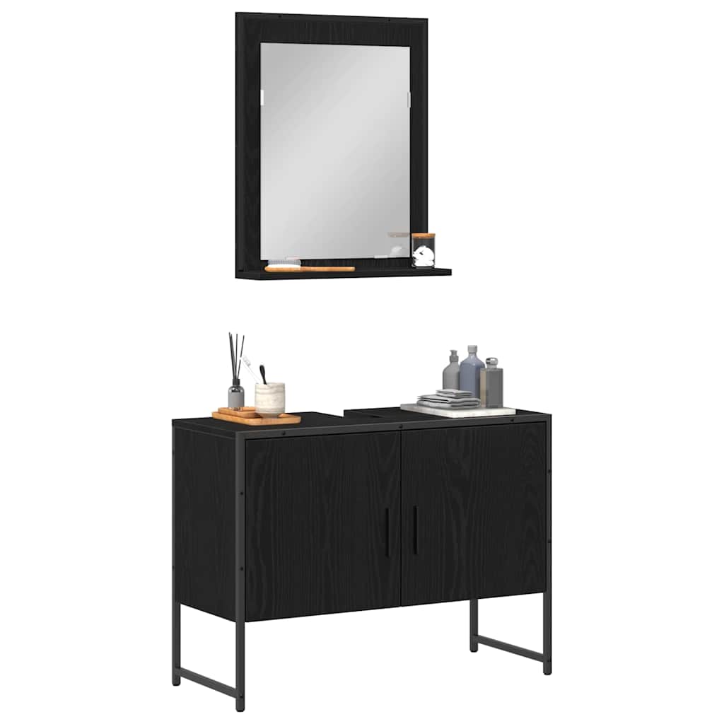 Set di mobili per il bagno 2 pcs Nero Legno multistrato | homemem39