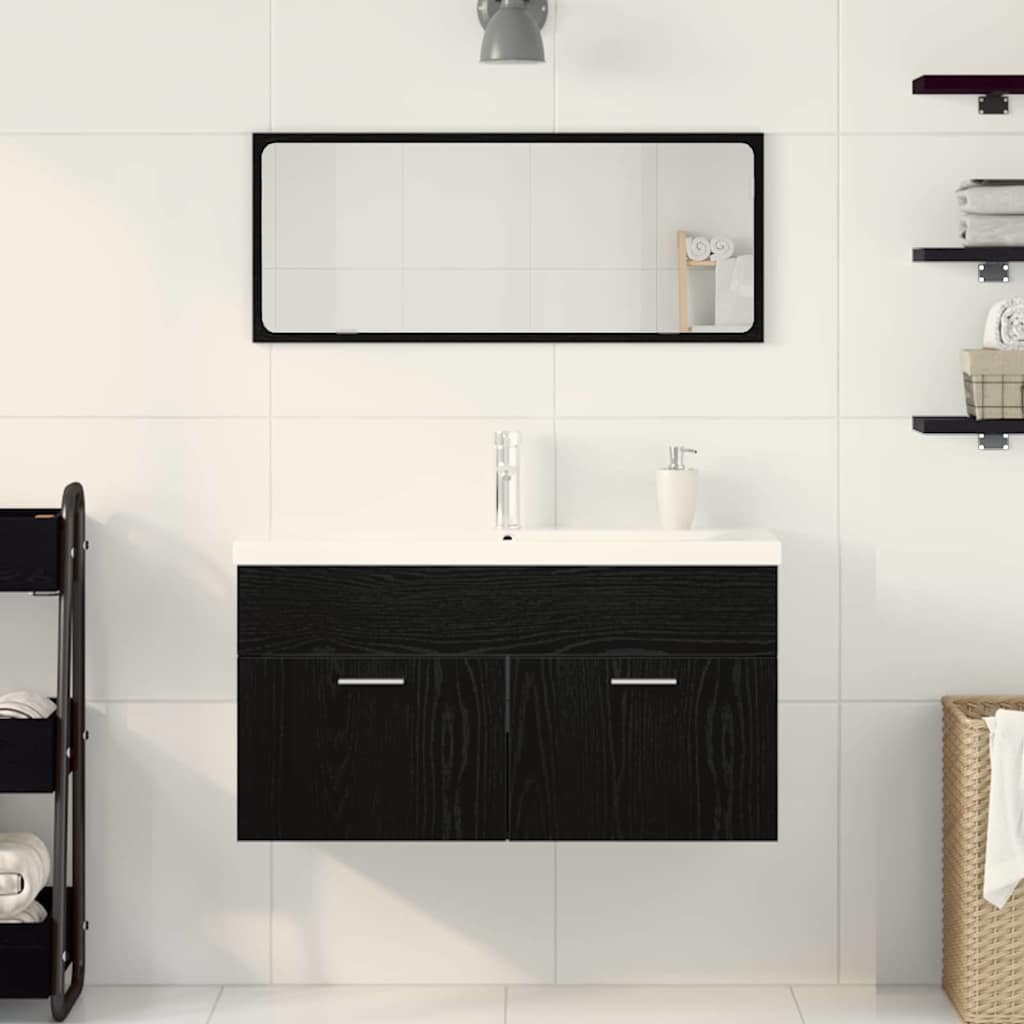 Set di mobili per il bagno 3 pcs Rovere Nero Legno multistrato | homemem39