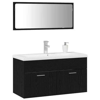 Set di mobili per il bagno 3 pcs Rovere Nero Legno multistrato | homemem39