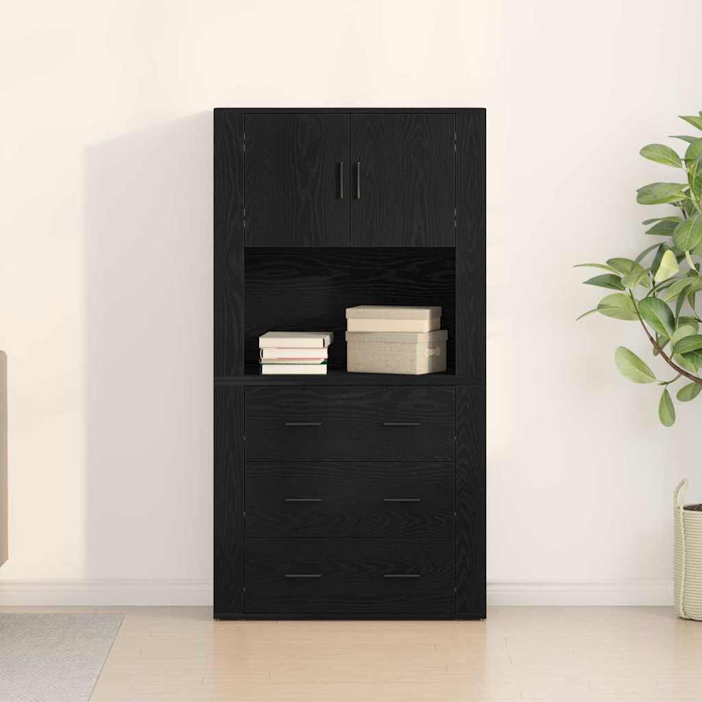Alta Cassettiera Rovere nero 80 x 33 x 150 cm Legno multistrato - homemem39