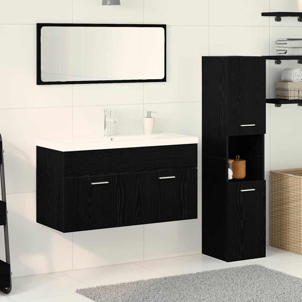 Set di mobili per il bagno 4 pcs Rovere Nero Legno multistrato | homemem39