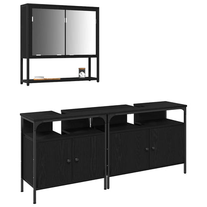 Set di mobili per il bagno 3 pcs Nero Legno multistrato | homemem39