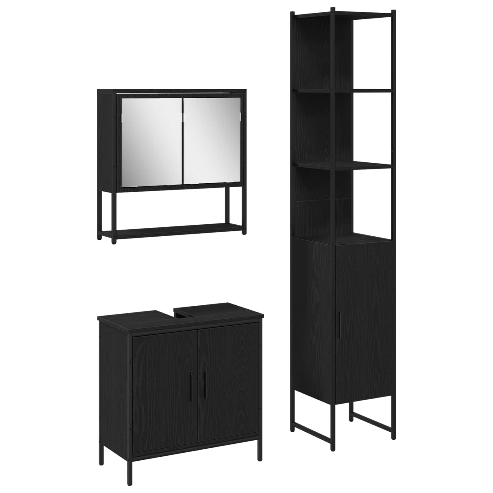 Set di mobili per il bagno 3 pcs Nero Legno multistrato | homemem39