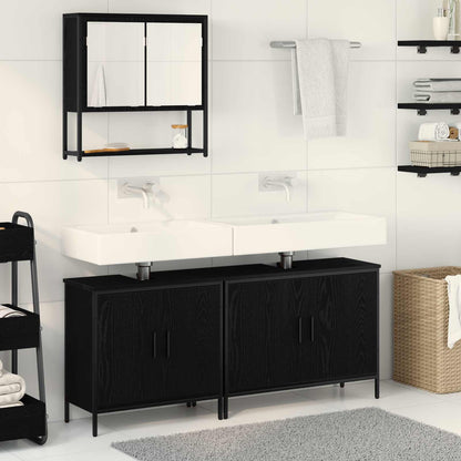 Set di mobili per il bagno 3 pcs Nero Legno multistrato | homemem39