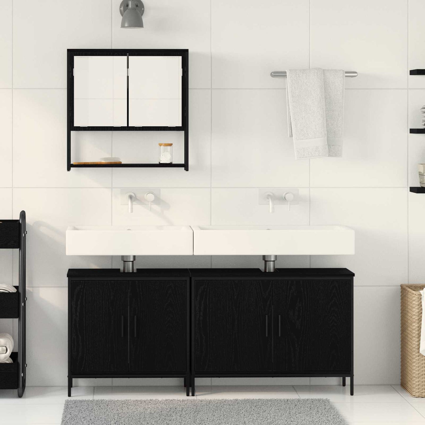 Set di mobili per il bagno 3 pcs Nero Legno multistrato | homemem39