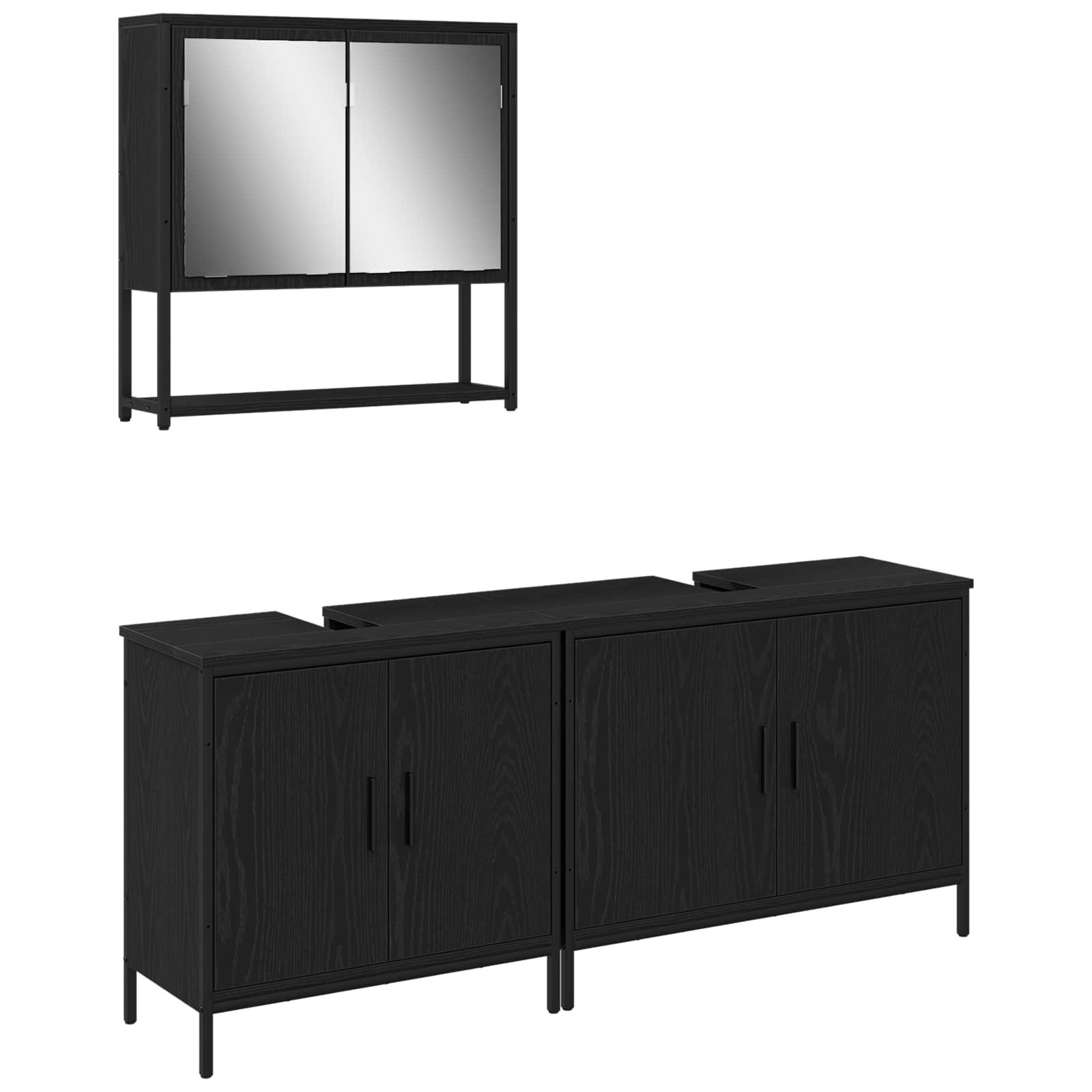 Set di mobili per il bagno 3 pcs Nero Legno multistrato | homemem39