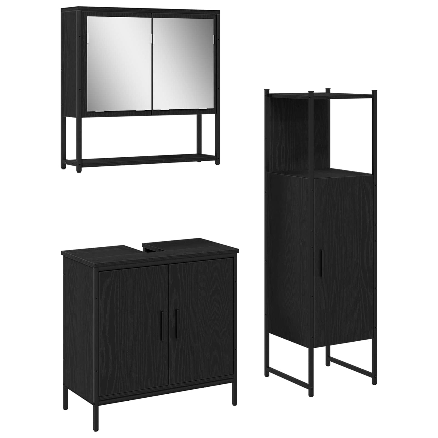 Set di mobili per il bagno 3 pcs Nero Legno multistrato | homemem39