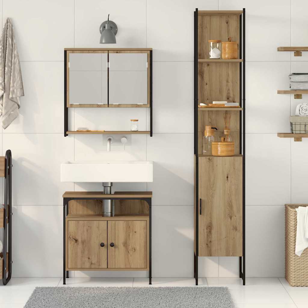 Set di mobili per il bagno 3 pz Rovere artigianale | homemem39