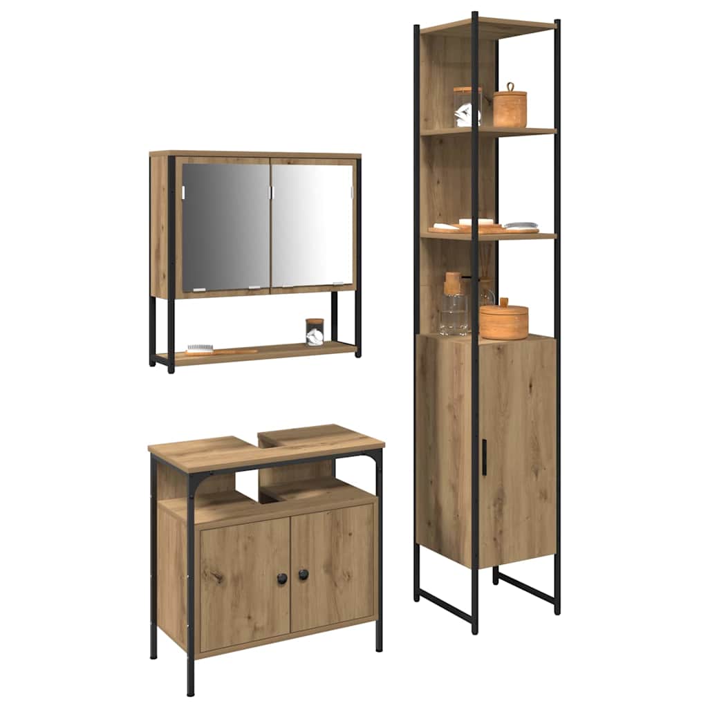 Set di mobili per il bagno 3 pz Rovere artigianale | homemem39