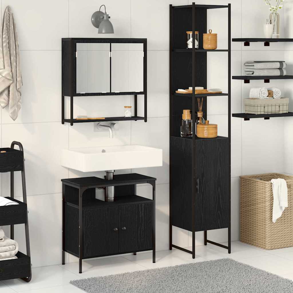 Set di mobili per il bagno 3 pcs Rovere Nero Legno multistrato | homemem39