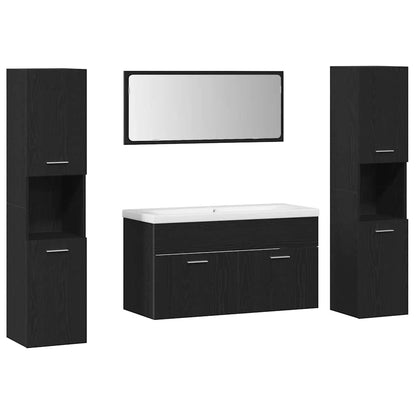 Set di mobili per il bagno 4 pcs Rovere Nero Legno multistrato | homemem39