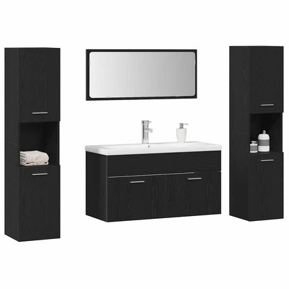 Set di mobili per il bagno 4 pcs Rovere Nero Legno multistrato | homemem39