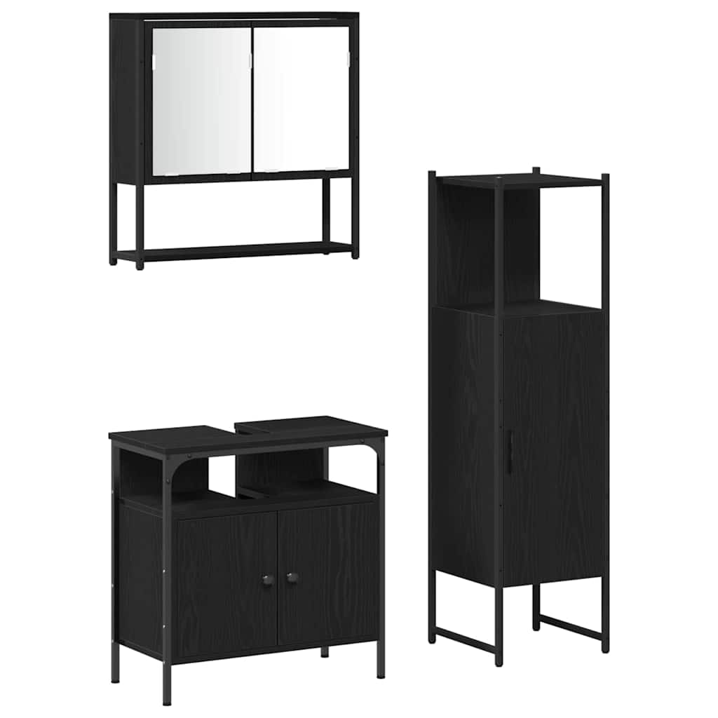 Set di mobili per il bagno 3 pcs Nero Legno multistrato | homemem39