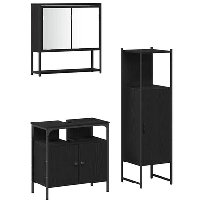 Set di mobili per il bagno 3 pcs Nero Legno multistrato | homemem39