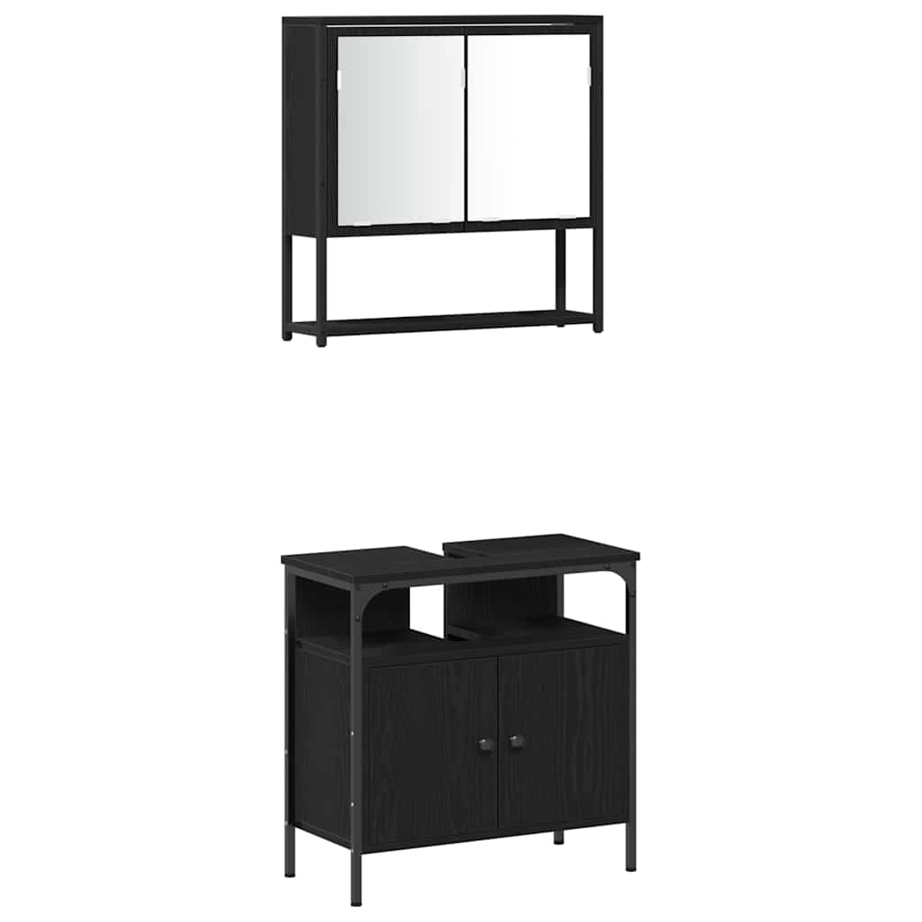 Set di mobili per il bagno 3 pcs Nero Legno multistrato | homemem39