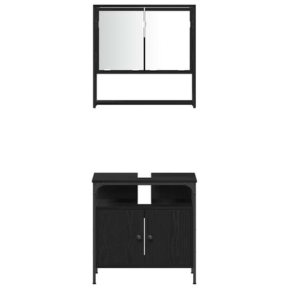 Set di mobili per il bagno 3 pcs Nero Legno multistrato | homemem39
