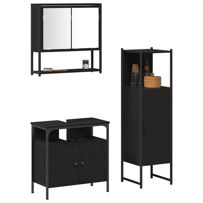 Set di mobili per il bagno 3 pcs Nero Legno multistrato | homemem39