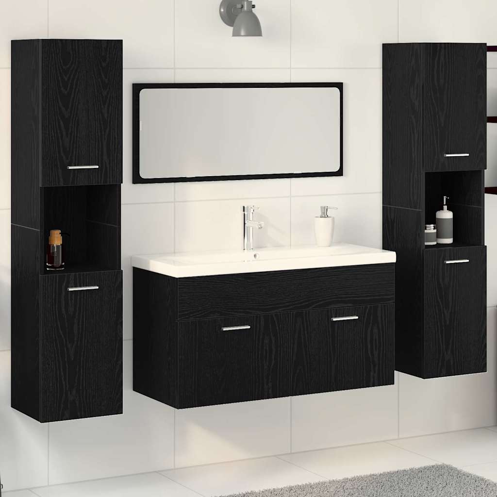 Set di mobili per il bagno 4 pcs Rovere Nero Legno multistrato