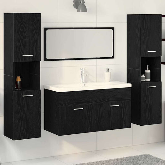 Set di mobili per il bagno 4 pcs Rovere Nero Legno multistrato
