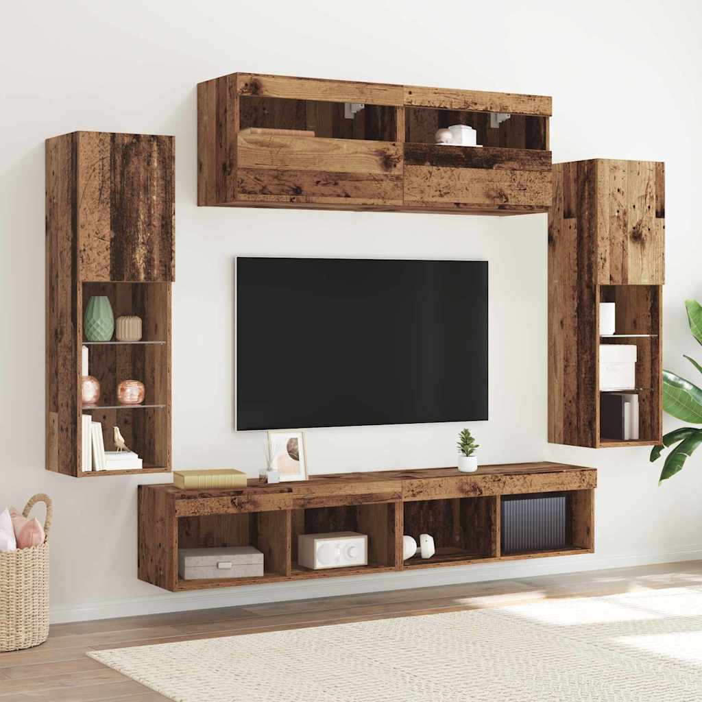Set di Mobiletto da TV a Parete 6 pcs Legno vecchio