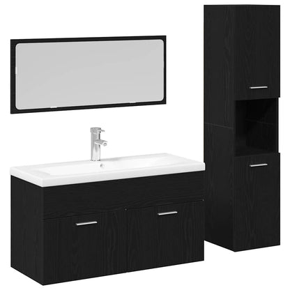 Set di mobili per il bagno 4 pcs Rovere Nero Legno multistrato | homemem39