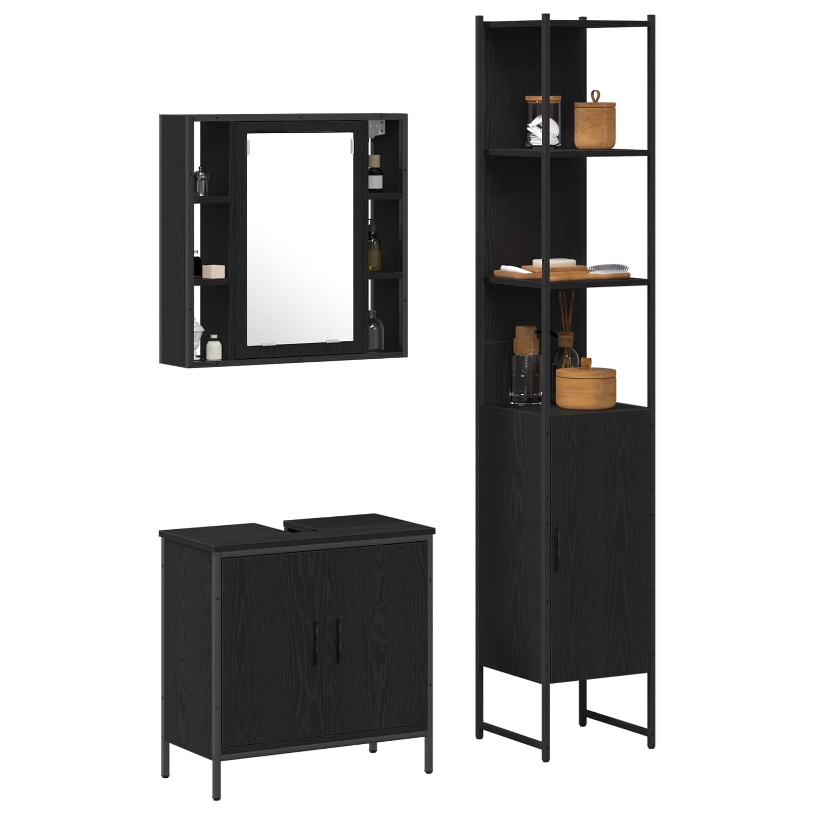 Unità da Bagno con lo scaffale 3 pcs Nero Legno multistrato | homemem39