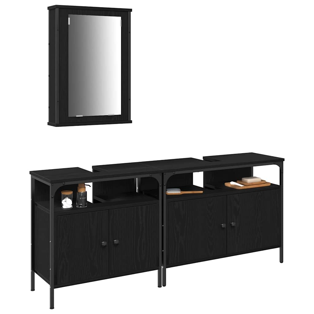 Unità da Bagno con lo scaffale 3 pcs Nero Legno multistrato | homemem39