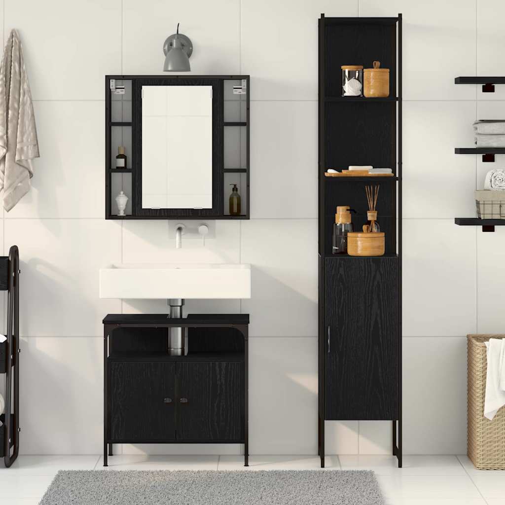 Set di mobili per il bagno 3 pcs Rovere Nero Legno multistrato | homemem39