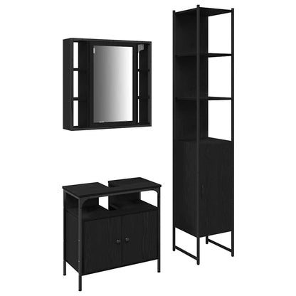 Set di mobili per il bagno 3 pcs Rovere Nero Legno multistrato | homemem39
