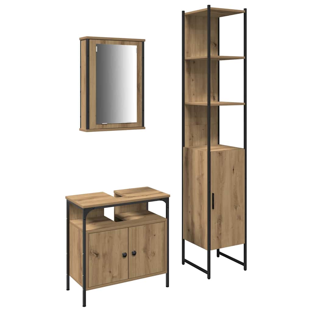Set di mobili per il bagno 3 pz Rovere artigianale | homemem39