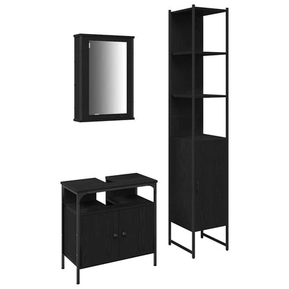 Set di mobili per il bagno 3 pcs Rovere Nero Legno multistrato | homemem39
