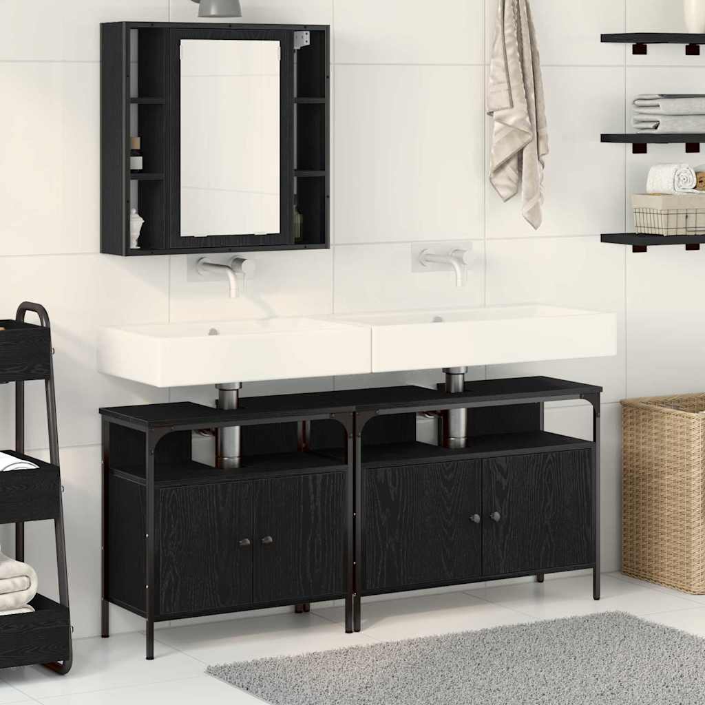 Unità da Bagno con lo scaffale 3 pcs Nero Legno multistrato | homemem39