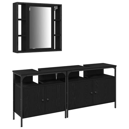 Unità da Bagno con lo scaffale 3 pcs Nero Legno multistrato | homemem39