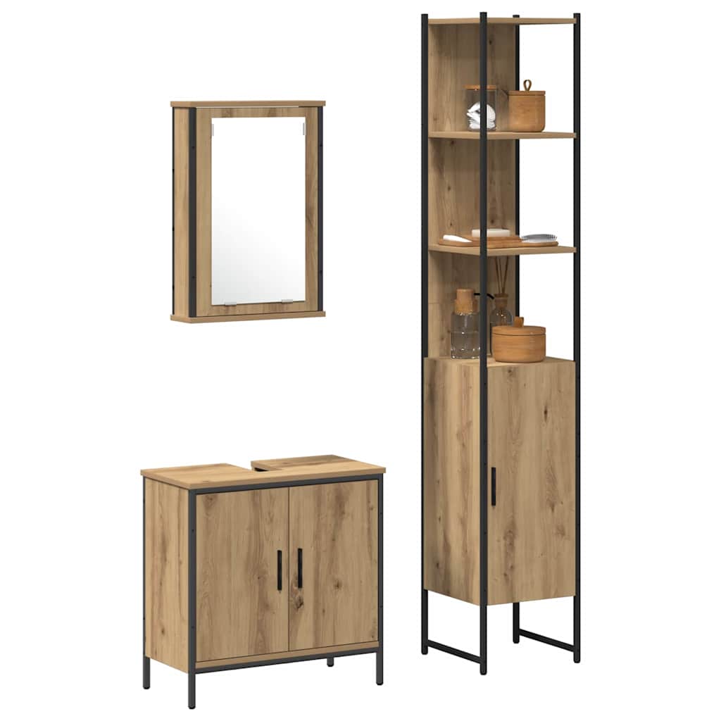 Set di mobili per il bagno 3 pz Marrone 33 x 33 x 185,5 cm | homemem39