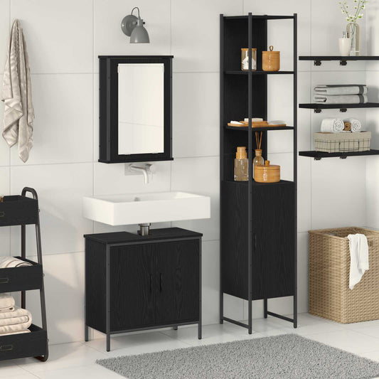 Set di mobili per il bagno 3 pcs Nero Legno multistrato | homemem39
