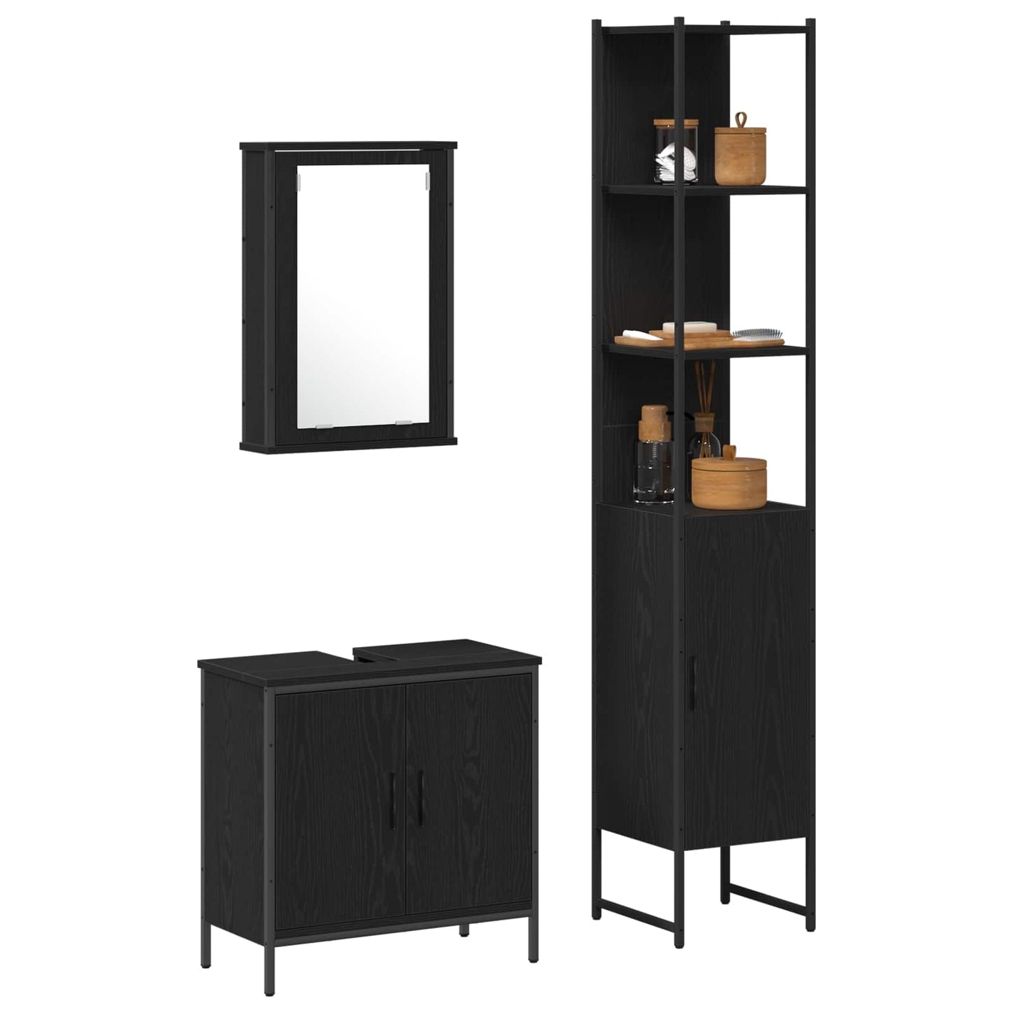 Set di mobili per il bagno 3 pcs Nero Legno multistrato | homemem39