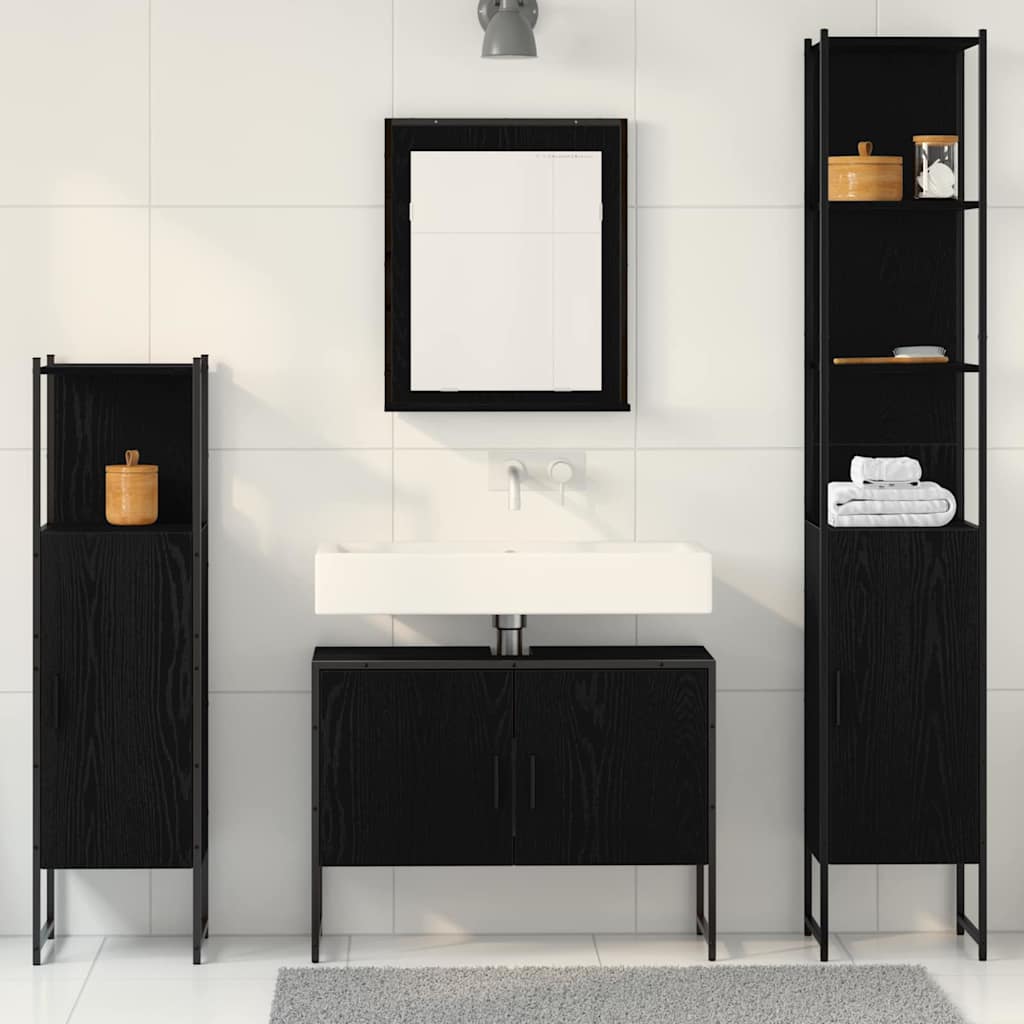 Set di mobili per il bagno 4 pcs Nero Legno multistrato | homemem39