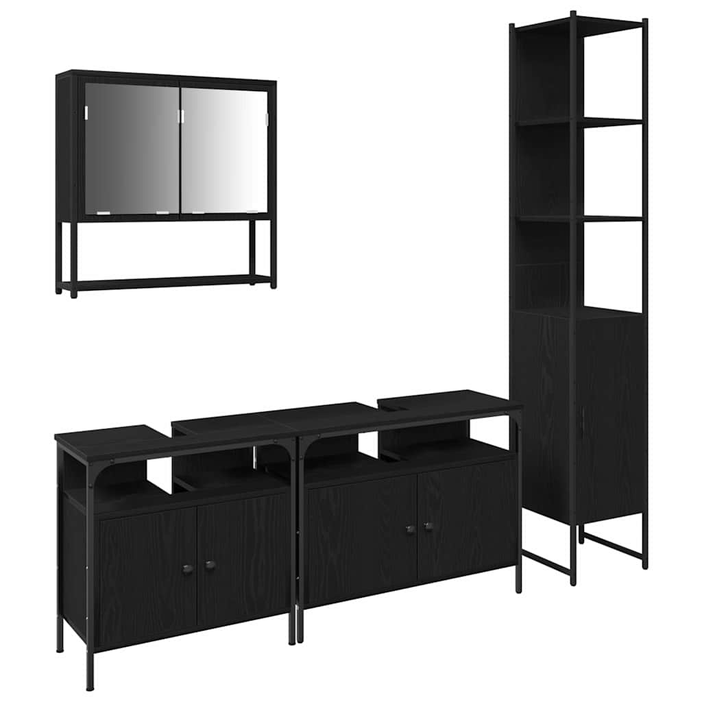 Set di mobili per il bagno 4 pcs Rovere nero Legno multistrato | homemem39