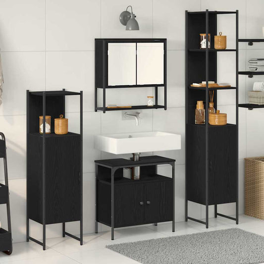 Set di mobili per il bagno 4 pcs Rovere Nero Legno multistrato | homemem39