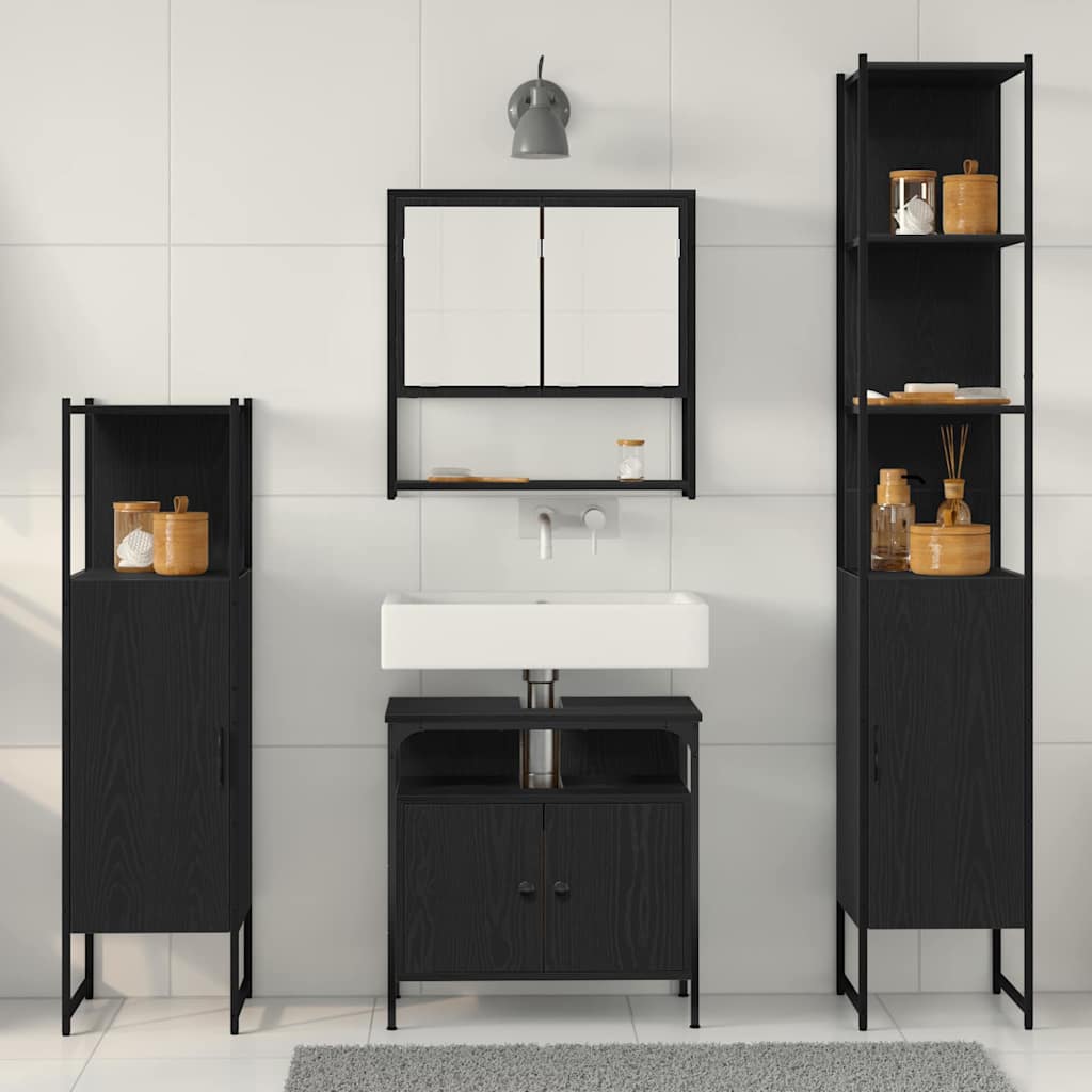 Set di mobili per il bagno 4 pcs Rovere Nero Legno multistrato | homemem39