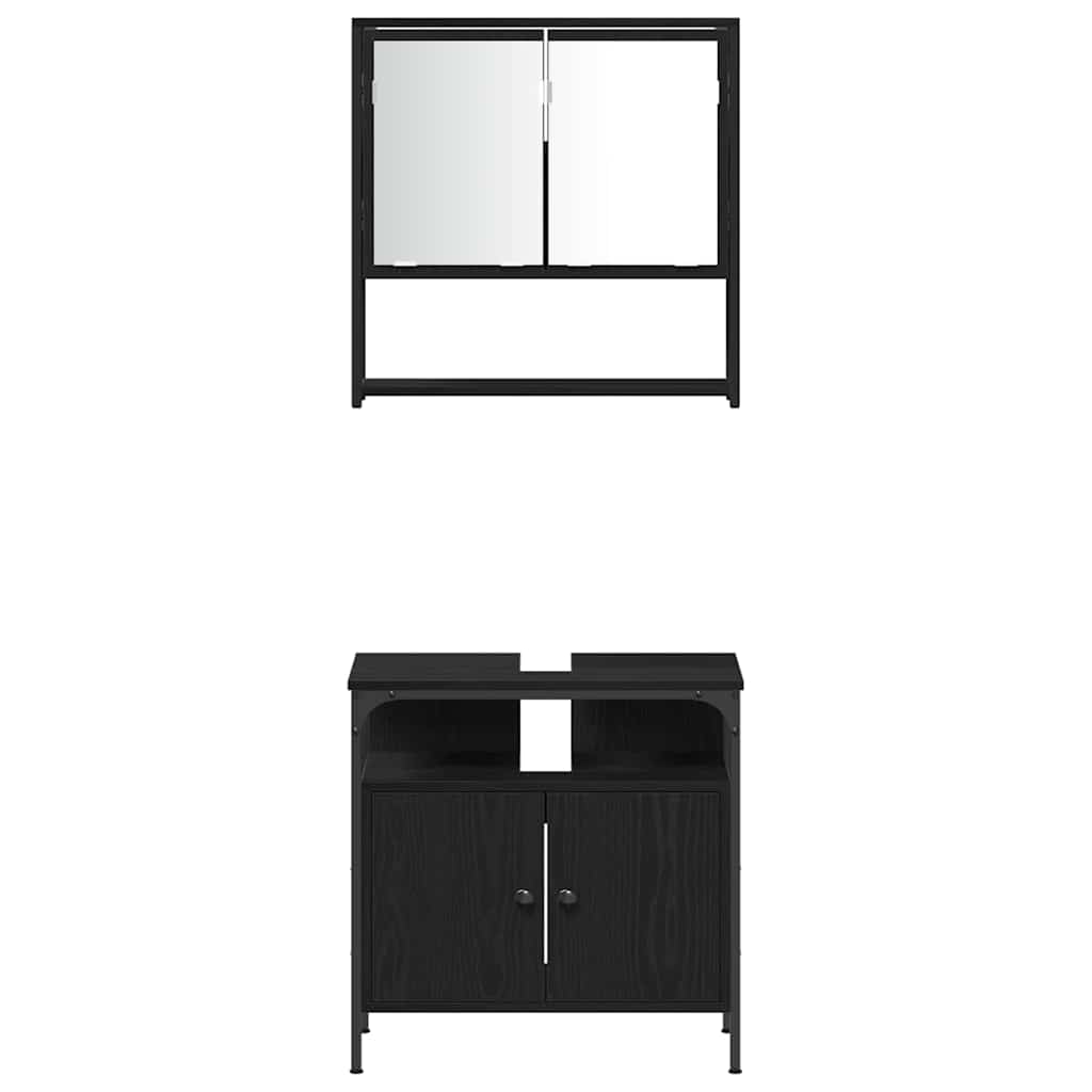 Set di mobili per il bagno 4 pcs Rovere Nero Legno multistrato | homemem39