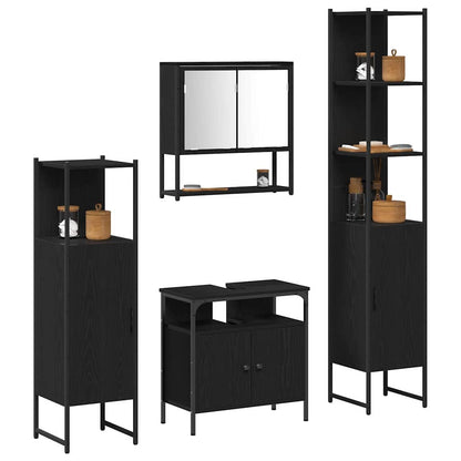 Set di mobili per il bagno 4 pcs Rovere Nero Legno multistrato | homemem39