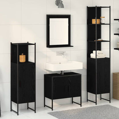 Set di mobili per il bagno 4 pcs Nero Legno multistrato | homemem39