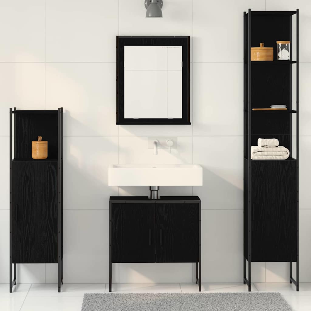 Set di mobili per il bagno 4 pcs Nero Legno multistrato | homemem39