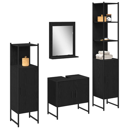 Set di mobili per il bagno 4 pcs Nero Legno multistrato | homemem39