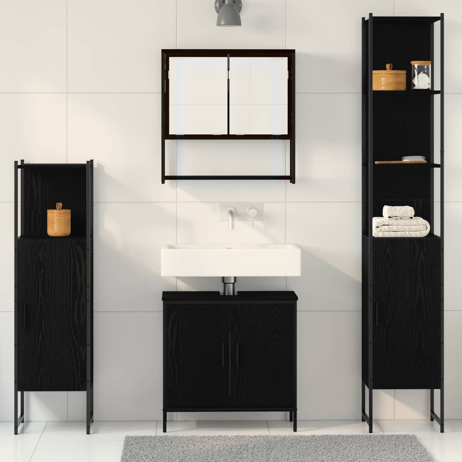 Set di mobili per il bagno 4 pcs Nero Legno multistrato | homemem39