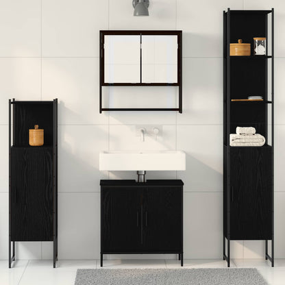 Set di mobili per il bagno 4 pcs Nero Legno multistrato | homemem39