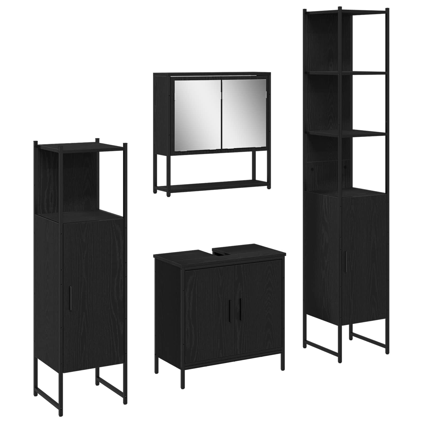 Set di mobili per il bagno 4 pcs Nero Legno multistrato | homemem39