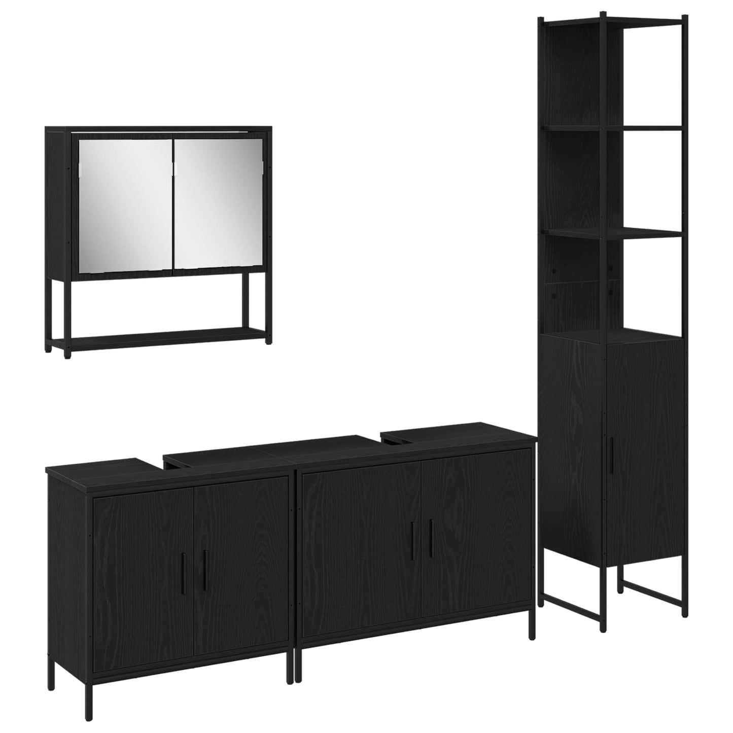 Set di mobili per il bagno 4 pcs Nero Legno multistrato | homemem39